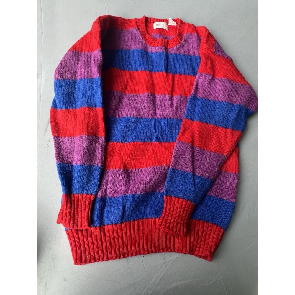 Vintage Ashley Wool Sweater‎ Striped Medium Blue Red Purple